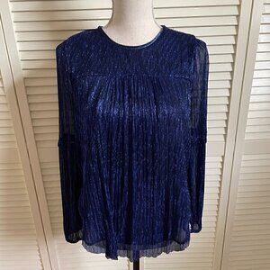 ANTHROPOLOGIE Moulinette Soeurs Metallic Navy Long Sleeve Top Size XS